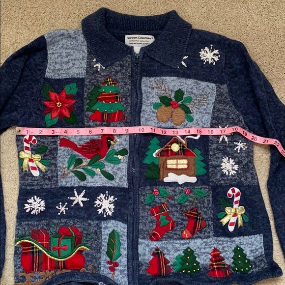 ❤️ Blue Vintage 🎄 Christmas Holiday Cardigan Sweater ❤️ - Picture 7 of 7